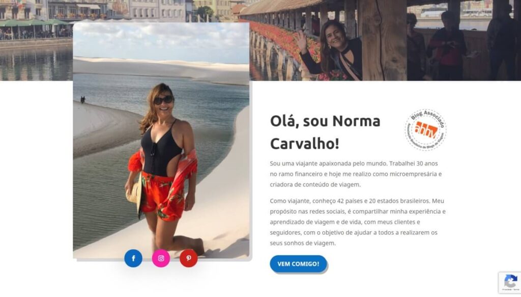 Screenshot Site Blog Viaje com Norma Quem Somos