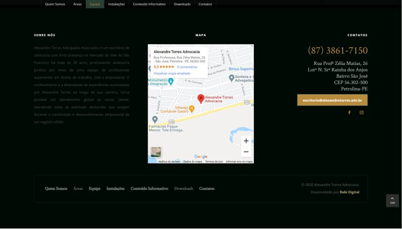 screenshot footer site alexandre torres advogados